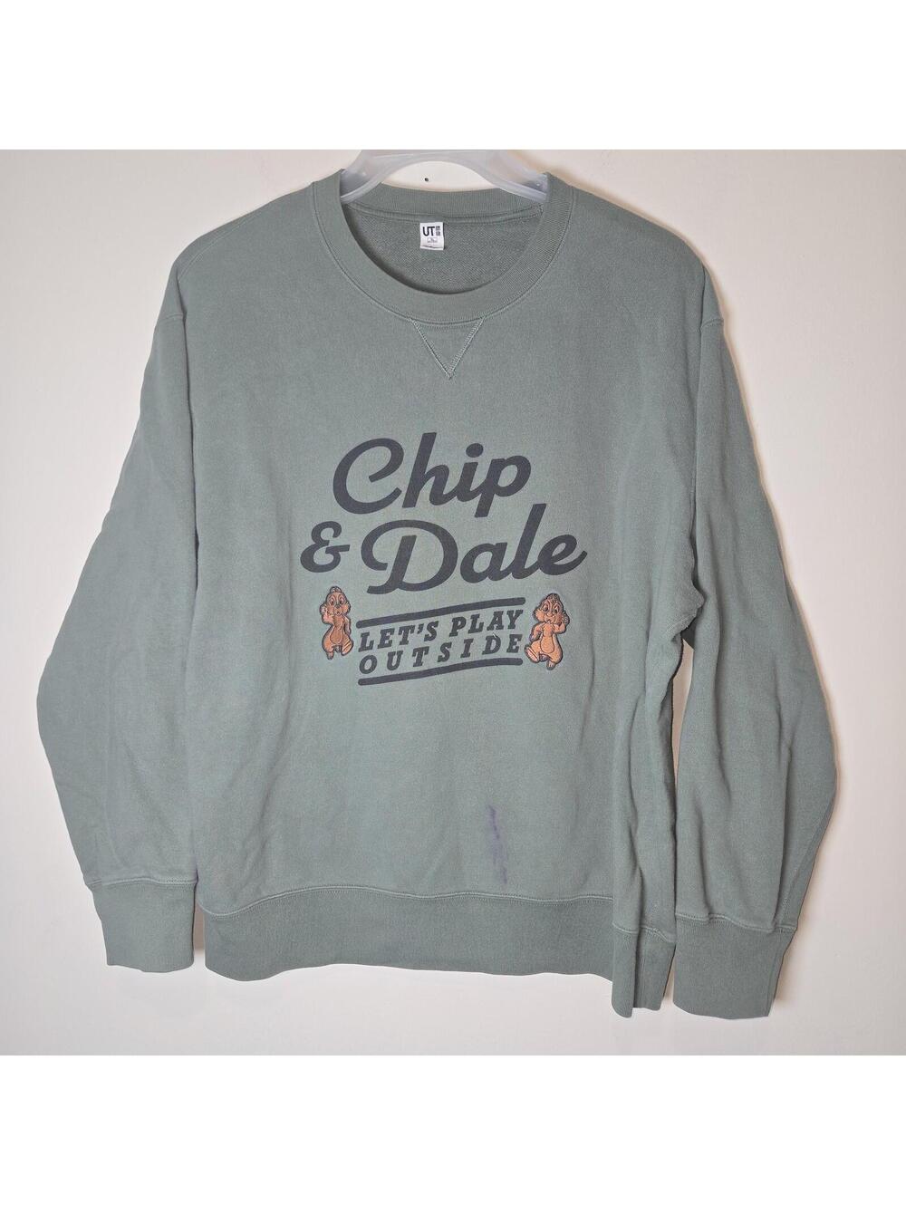 Uniqlo UT Disney Chip & Dale Let's Play Outside Green Sweatshirt Men's XL READ